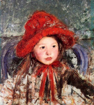  hijo Obras - Niña con un gran sombrero rojo madres hijos Mary Cassatt